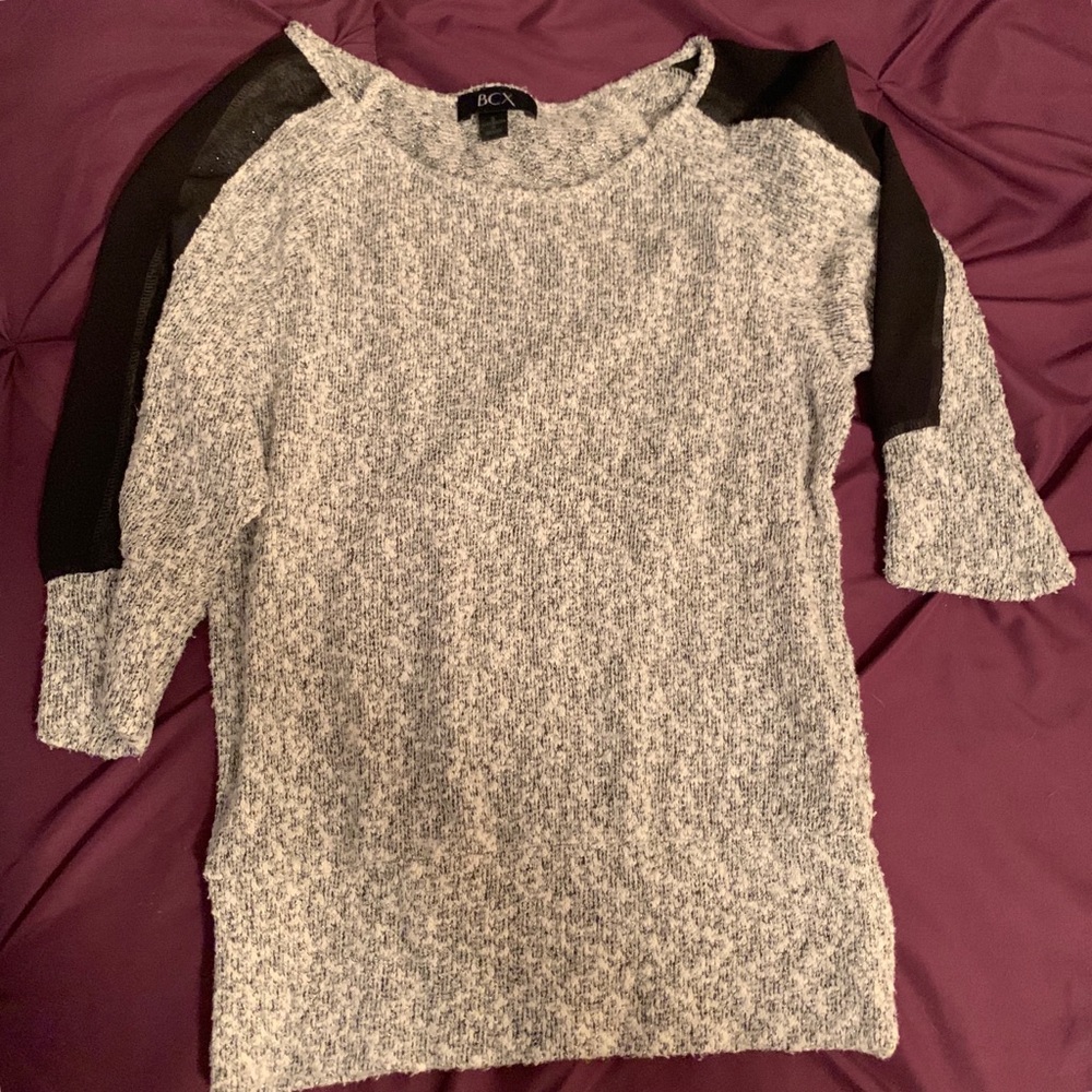 BCX 3 quarter sleeve sweater with sheer sleeves